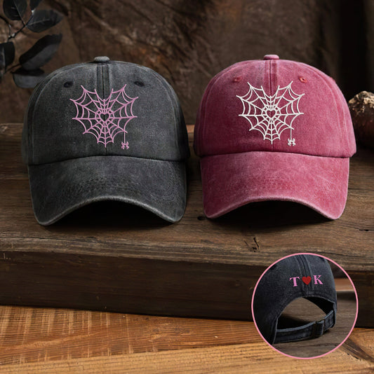 Valentine Custom Embroidered Spiderweb Dyed Cap Initial On Back
