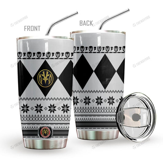 White Mighty Morphin Power Rangers Ugly Christmas Custom Tumbler