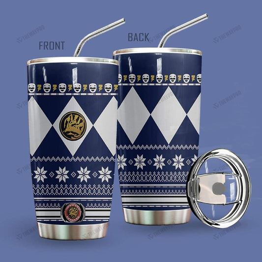 Blue Mighty Morphin Power Rangers Ugly Christmas Custom Tumbler