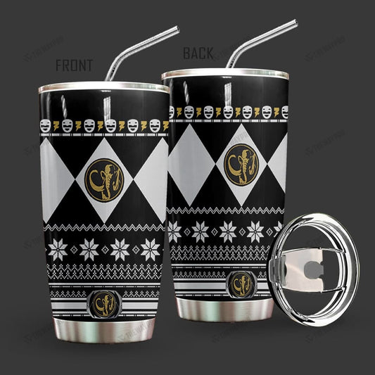 Black Mighty Morphin Power Rangers Ugly Christmas Custom Tumbler