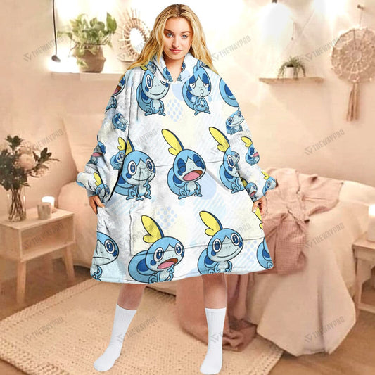 Anime Pkm Sobble Custom Fleece Blanket Hoodie Adult / Free Size