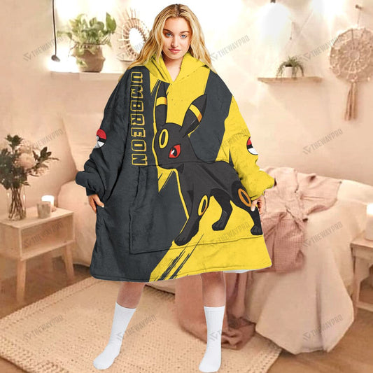Anime Pkm Umbreon Custom Fleece Blanket Hoodie Adult / Free Size