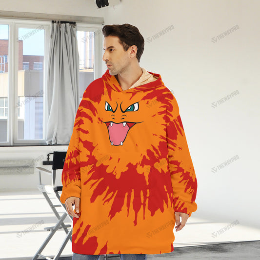 Charizard Tie Dye Face Custom Fleece Blanket Hoodie