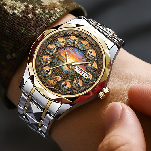 Waterfowl Duck Hunting Steel Men's Watch - Personalized Gift For Hunters 06HULU200126