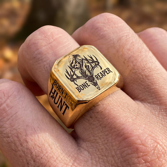 Born To Hunt Skull Engraved Men's Ring - Personalized Gifts For Hunting Lovers 02huta080926