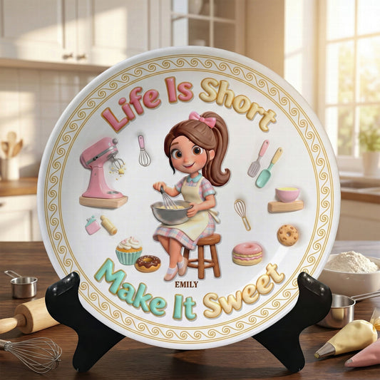 Baking Girl Ceramic Round Plate  - Personalized Gifts For Baking Lovers 02pgqn260126