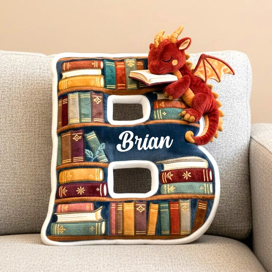 Book Dragon Alphabet Initial Letters Pillow, Personalized Gifts For Book Lovers 05qhtn191125