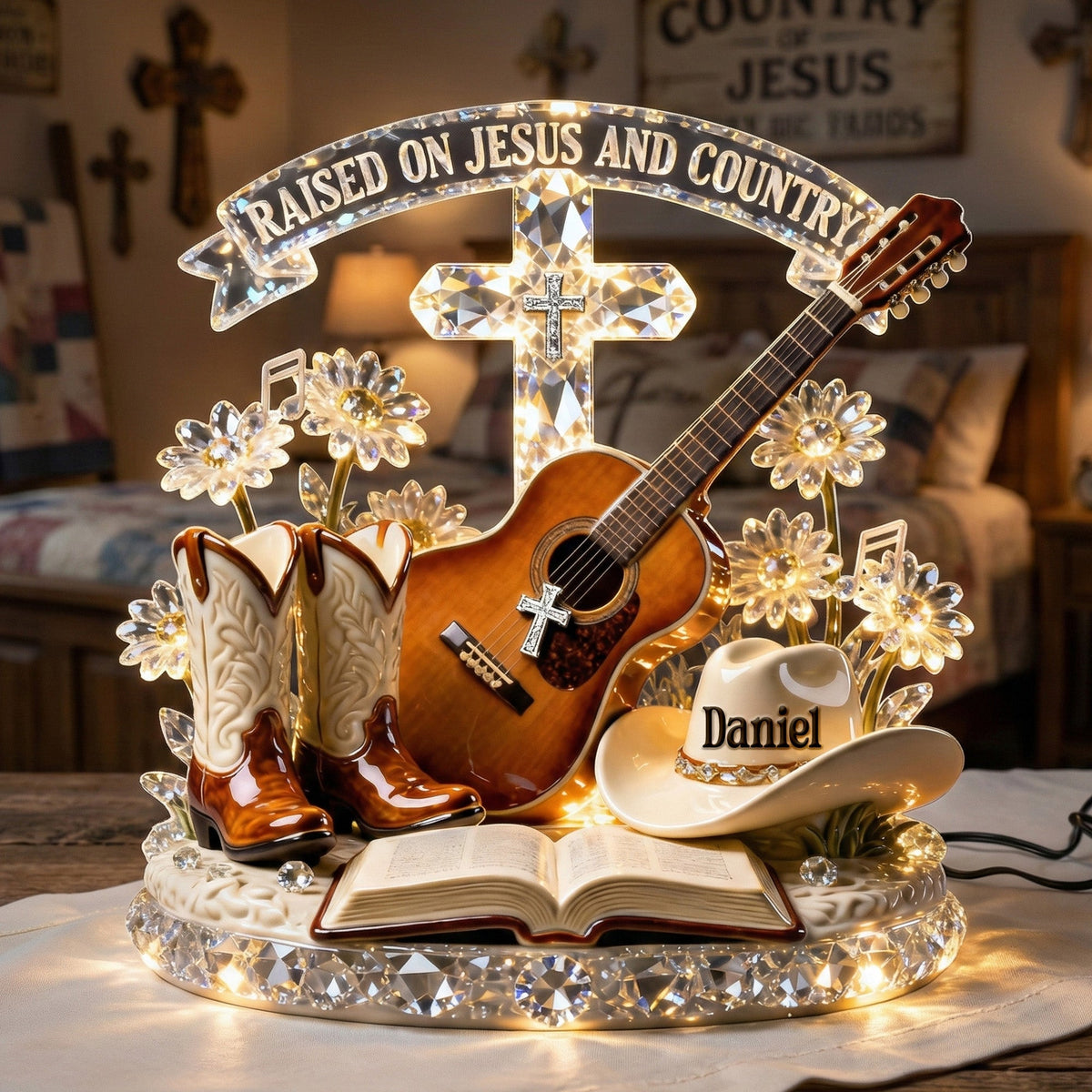 Countryside Jesus Guitar Light Box - Personalized Gifts For Christian Guitarist Custom Shape Acrylic Light Box 04PAMG130126