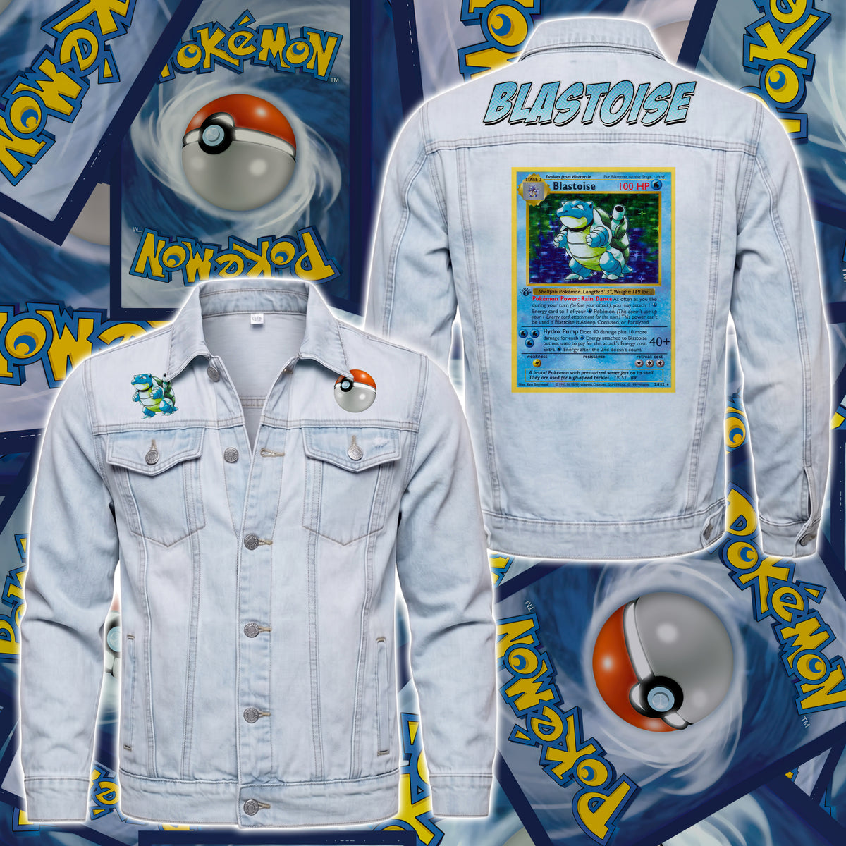 PKM Blastoise Custom Lightweight Denim Jacket