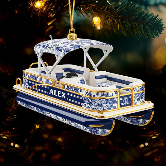 Toile de Jouy Christmas Ornament - Personalized Gifts For Pontoon Lovers 01pgqn071025