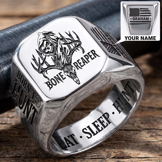 Born To Hunt Skull Engraved Men's Ring - Personalized Gifts For Hunting Lovers 02huta080926