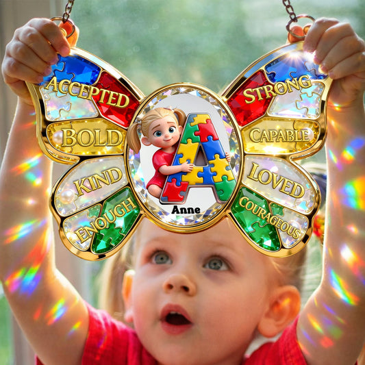 Autism Kids Suncatcher  - Custom Photo Gifts For Autism Awareness Suncatcher Ornament 01NALU160326