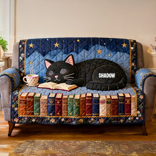 Black Cat Quilted Sofa Cover Personalized Gifts For Book Lovers 02natn240126