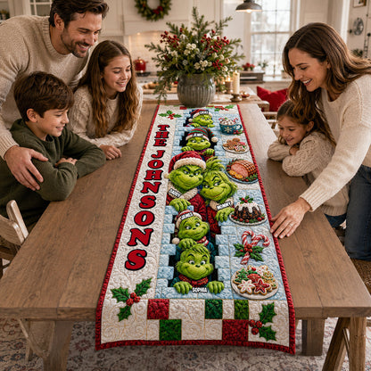 Playful Family Quilted Table Runner, Personalized Christmas Gifts For Family 02qhtn210826