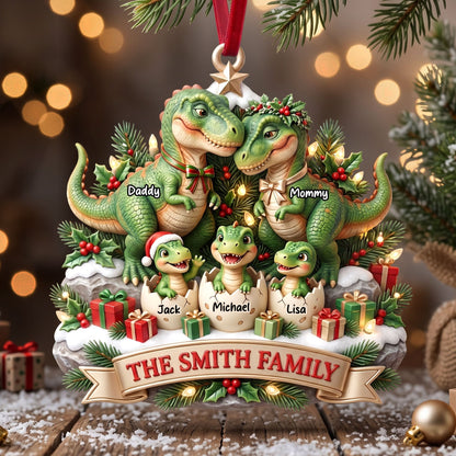 Dinosaur Family Ornament - Personalized Christmas Gifts For Family 04TYTI180826