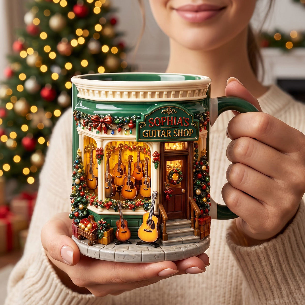 Festive Guitar Shop Accent Mug, Personalized Gifts For Guitar Lovers 05qhti190826