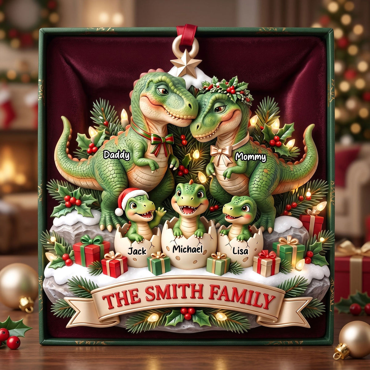 Dinosaur Family Ornament - Personalized Christmas Gifts For Family 04TYTI180826