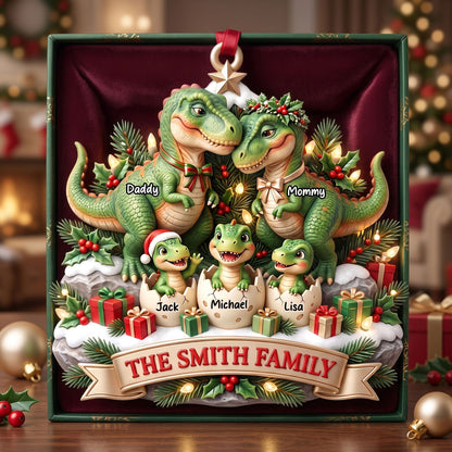 Dinosaur Family Ornament - Personalized Christmas Gifts For Family 04TYTI180826