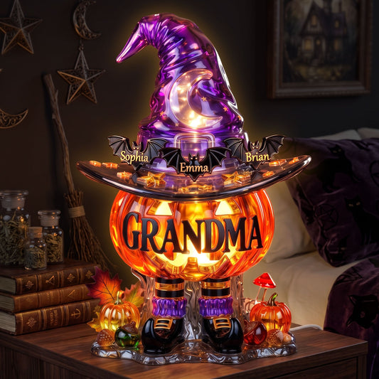 Bat Kids Pumpkin Light Box - Personalized Gifts For Grandma, Mama Halloween Acrylic Light Box 02PATI300726