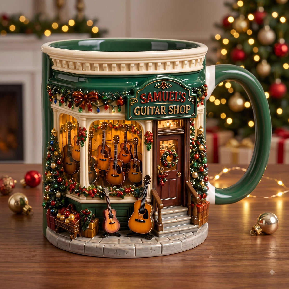 Festive Guitar Shop Accent Mug, Personalized Gifts For Guitar Lovers 05qhti190826
