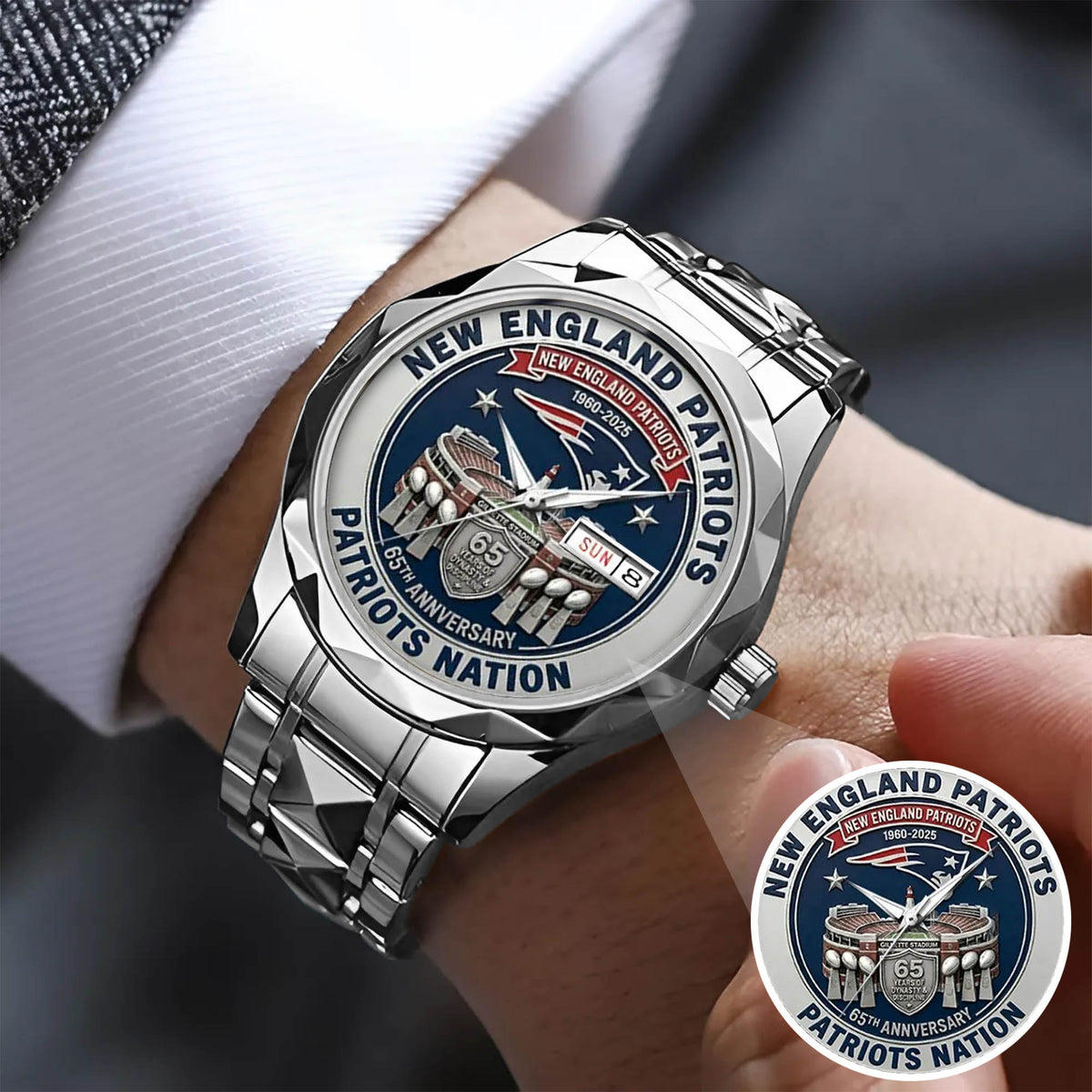 New England Patriots 65th Anniversary Stainless Steel Watch
