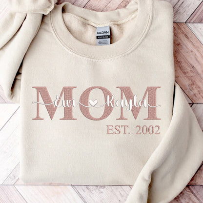 Mother's Day Personalized Embroidered MOM with Names Hoodie Sweatshirt T-Shirt